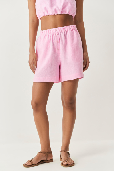 Шорты с пуговицами изо льна (розовый) (XS)
