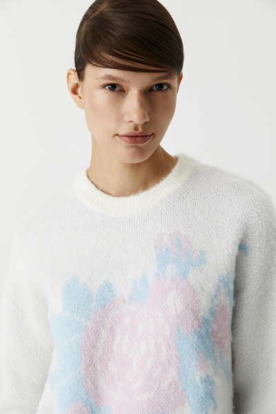 Джемпер с цветочным орнаментом (белый) (XS/S)