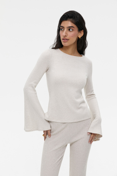 Лонгслив трикотажный с расклешенными рукавами (XS, бежевый) 