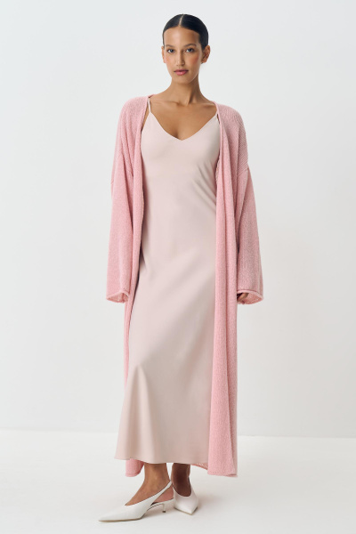 Кардиган удлиненный ажурной вязки (пудровый) (one size) 