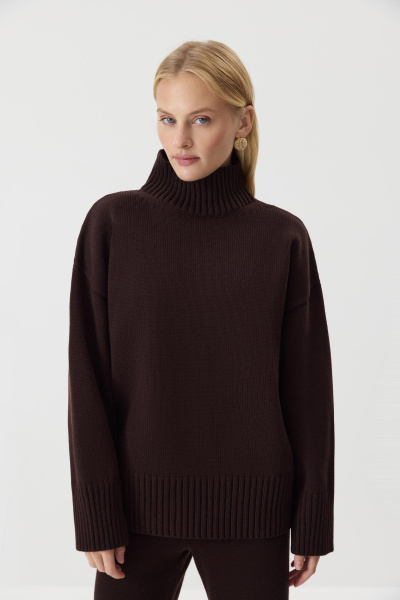 Свитер со стойкой из шерсти мериноса  (Шоколадный) (one size) 