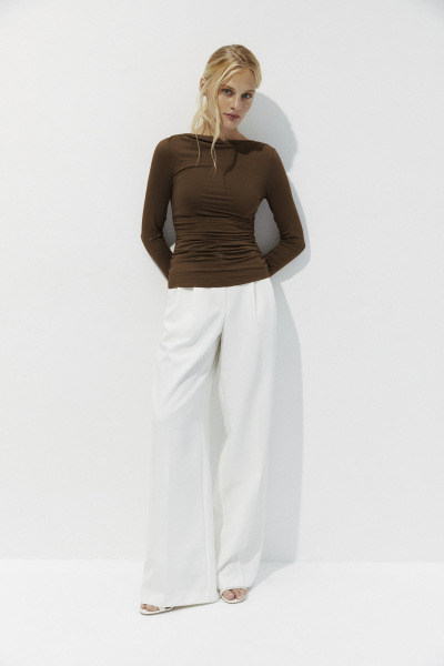 Лонгслив со сборкой из вискозы (коричневый) (XS)