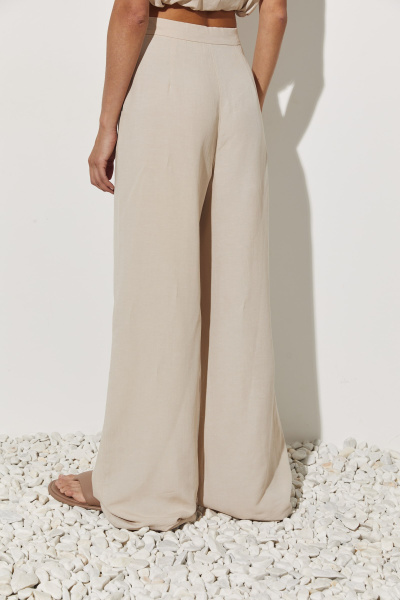Брюки палаццо изо льна (L, бежевый) 2183