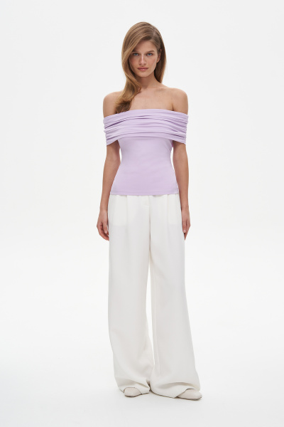 Топ со сборкой и спущенным плечом, лавандовый (L) 