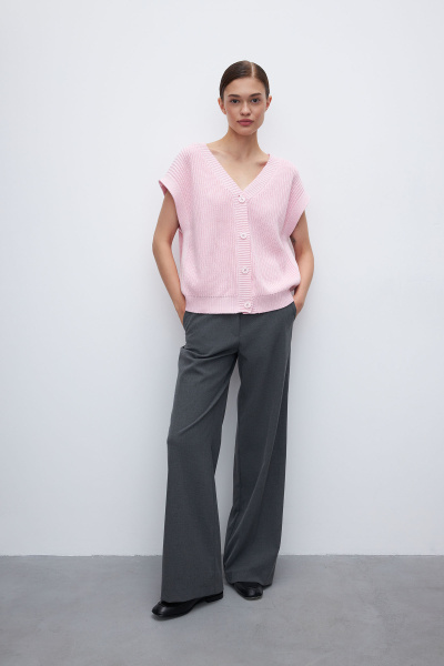 Вязаный жилет на пуговицах (one size, розовый меланж)