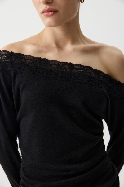 Лонгслив с кружевом из мягкого трикотажа (Черный) (M) 