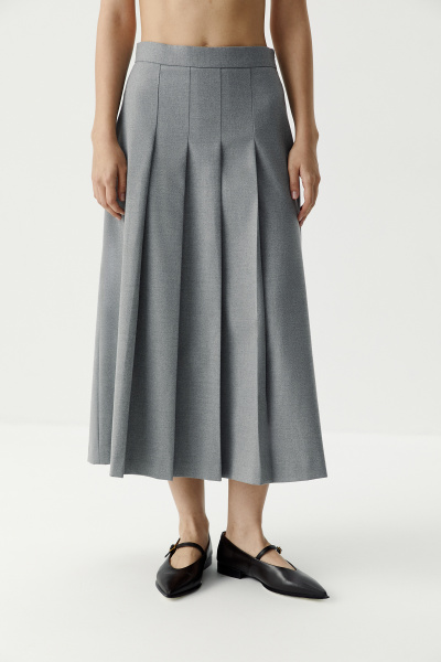 Юбка миди со складками (серый меланж) (XS) 
