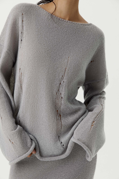 Джемпер оверсайз с гранжевым эффектом (светло-серый) (M/L) 