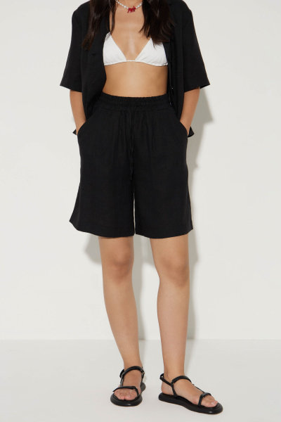 Шорты на резинке изо льна (M/L, черный) 2159