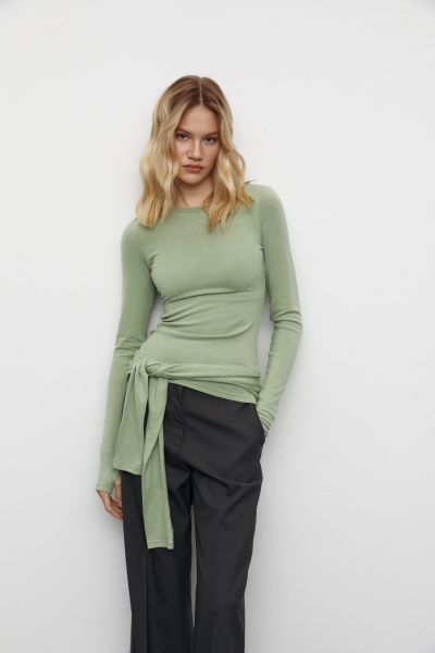 Лонгслив из мягкого трикотажа (XS, оливковый)