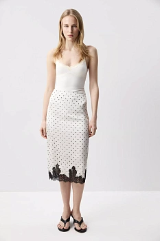 Юбка миди с кружевом по низу (Горох на молочном)