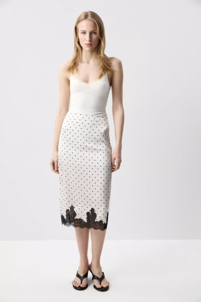 Юбка миди с кружевом по низу (Горох на молочном) (M)