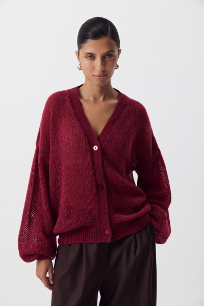 Кардиган ажурной вязки (винный) (one size) 