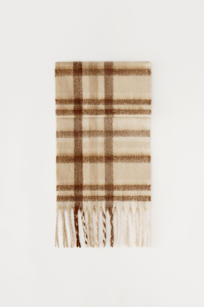 Шарф объемный в клетку (бежевый) (one size) 