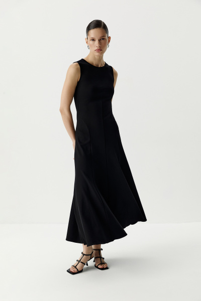 Платье макси c рельефными швами (черный) (XS) 