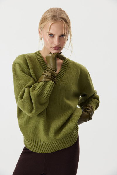 Джемпер V-neck из шерсти мериноса (Хаки) (one size) 