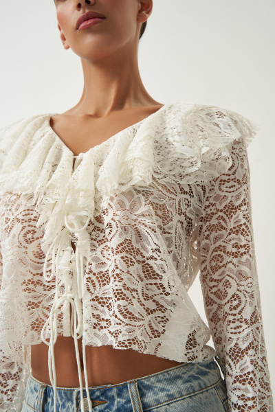 Блузка из кружева на завязках (молочный) (M) 