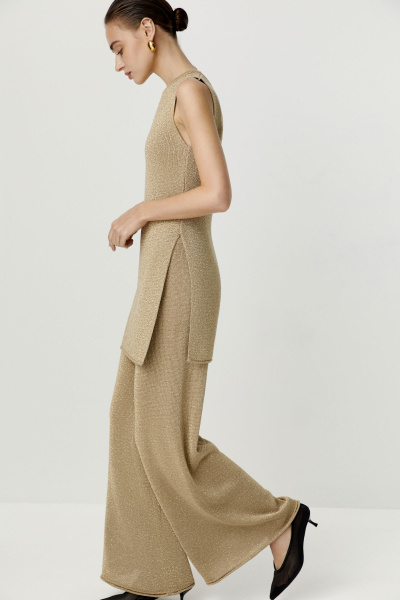 Брюки палаццо вязаные с металлизированной нитью (золотой) (M/L) 