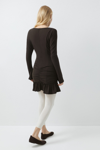 Платье мини со сборками (коричневый) (M) 