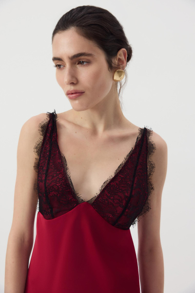 Платье из сатина с кружевом (Алый) (M) 