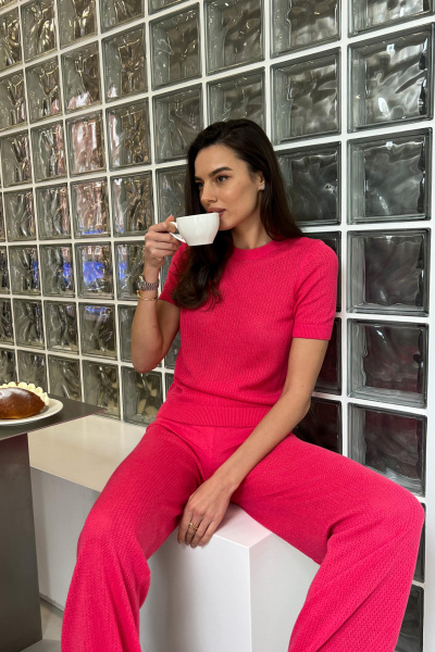 Футболка ажурной вязки (XS, фуксия)