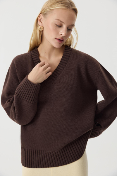 Джемпер V-neck из шерсти мериноса  (Шоколадный) (one size) 