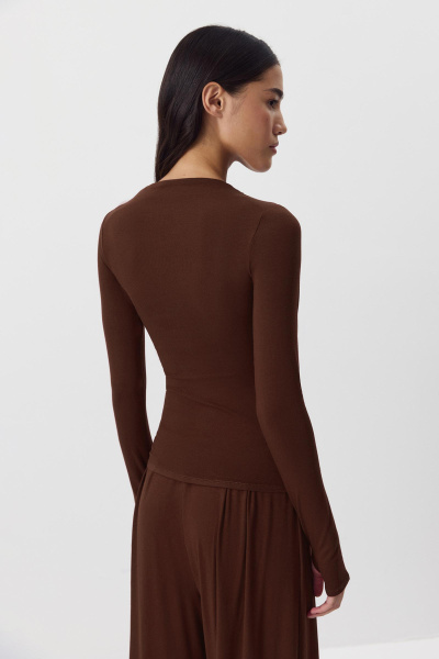 Лонгслив с асимметричной горловиной (горький шоколад) (M) 