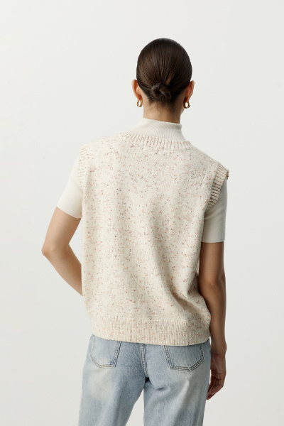 Жилет вязаный из твидовой пряжи с шерстью (молочный) (M/L) 