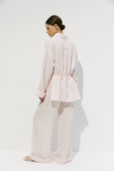 Брюки с манжетами изо льна (L, светло-розовый) 2556