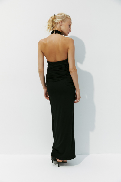 Платье  макси с воротником халтер (черный) (L) 
