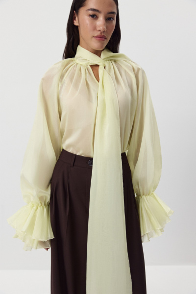 Блуза с бантом из тенсела (сливочный) (M/L) 