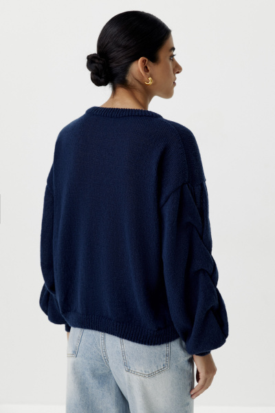Джемпер оверсайз с косами по рукавам (темно-синий) (XS/S)