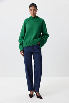 Свитер с широкой стойкой из хлопка (травяной)