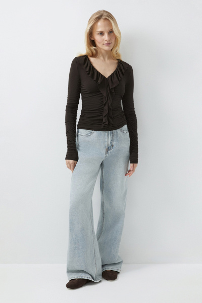 Лонгслив с рюшами (коричневый) (M)