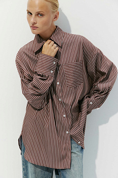 Рубашка оверсайз в полоску (коричневый)