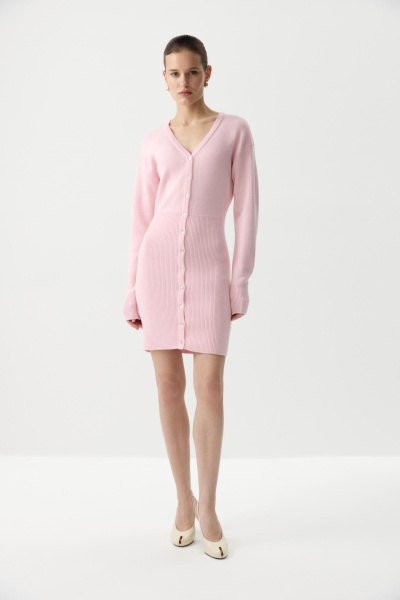 Платье приталенного силуэта с пуговицами (Розовый) (S) 