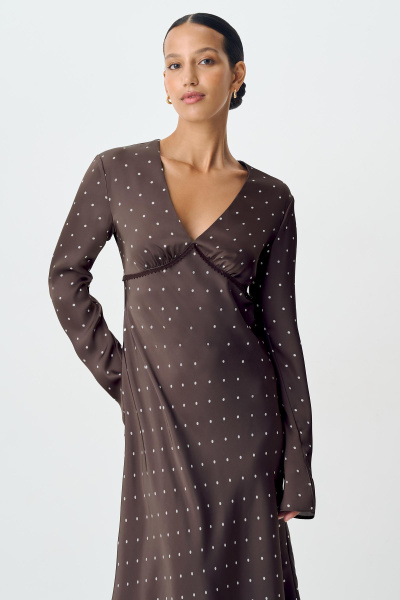 Платье с кружевом из сатина в горох (шоколадный) (M) 