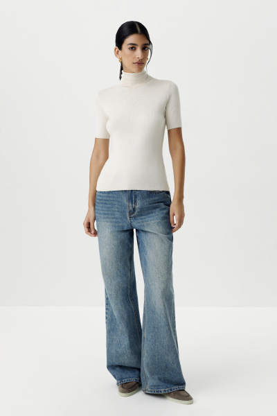 Футболка вязаная с воротником-стойкой (кремовый) (L) 