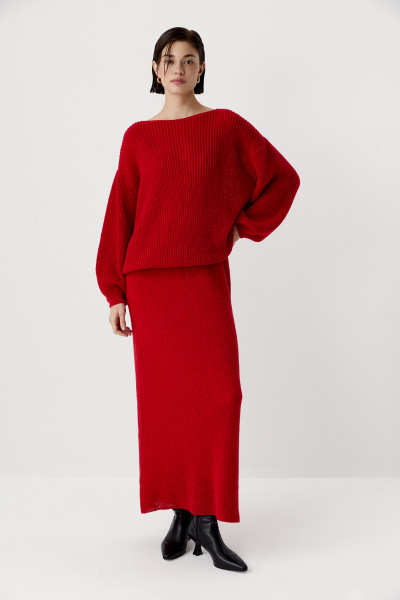 Джемпер оверсайз ажурной вязки (красный) (XS/S)