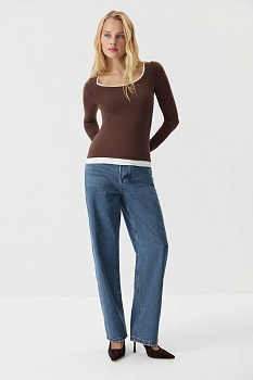 Лонгслив с элементом многослойности (Шоколадный)