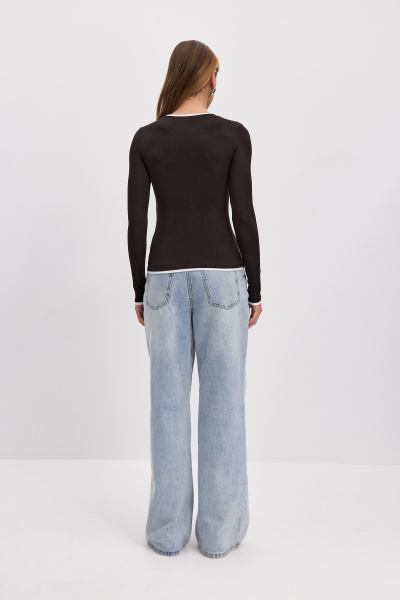 Лонгслив с контрастной отделкой (шоколадный) (L) 