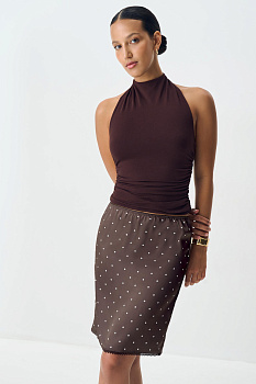 Юбка из сатина в горох (шоколадный)