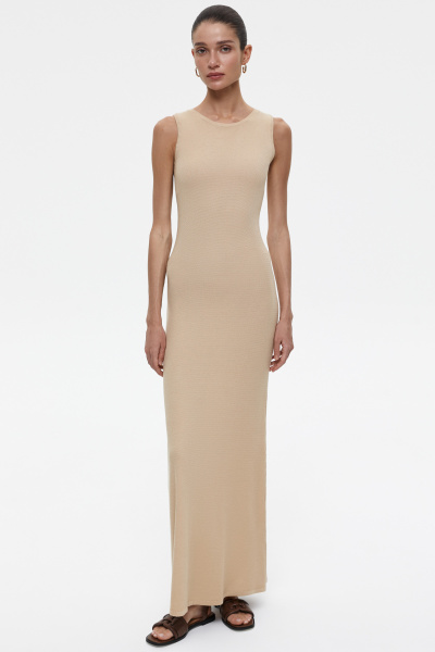 Платье макси вязаное (XS, бежевый)