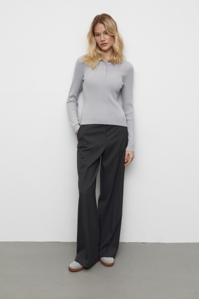 Поло из вискозы с длинным рукавом (XS, серый) 