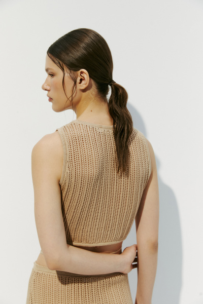 Топ вязаный ажурный (M, песочный) 2184