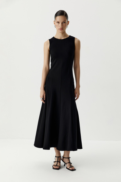 Платье макси c рельефными швами (черный) (XS) 