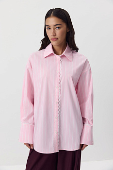 Рубашка в полоску с кружевной отделкой (розовый)