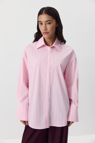 Рубашка в полоску с кружевной отделкой (розовый) (M/L) 