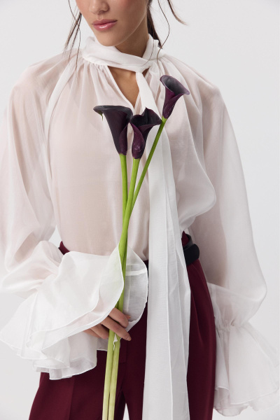 Блуза с бантом из тенсела (белый) (M/L) 