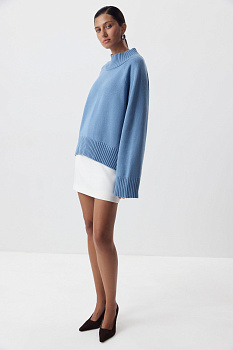 Свитер с широкой стойкой из хлопка (голубой)